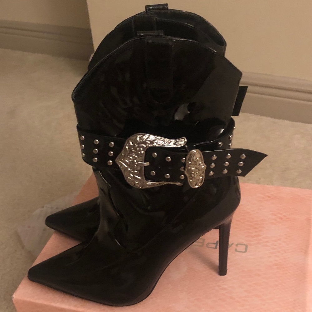 Patent leather booties